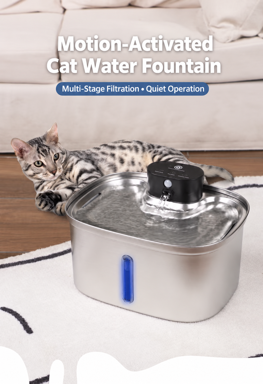 5L Stainless Steel Cat Water Fountain with Motion Sensor