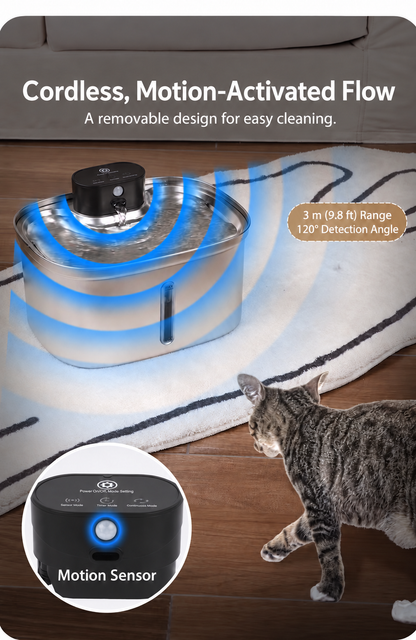 5L Stainless Steel Cat Water Fountain with Motion Sensor