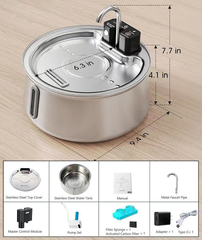 4L Wireless Stainless Steel Cat Water Fountain