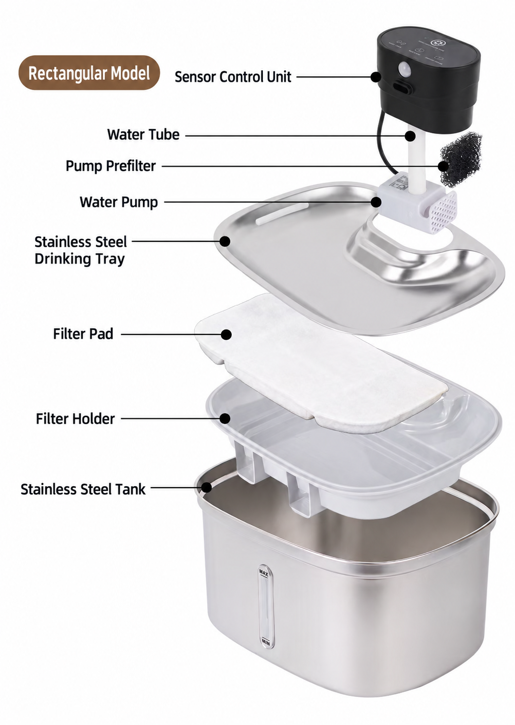 5L Stainless Steel Cat Water Fountain with Motion Sensor