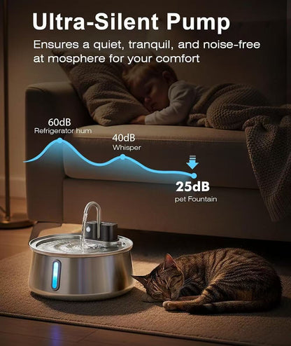 4L Wireless Stainless Steel Cat Water Fountain