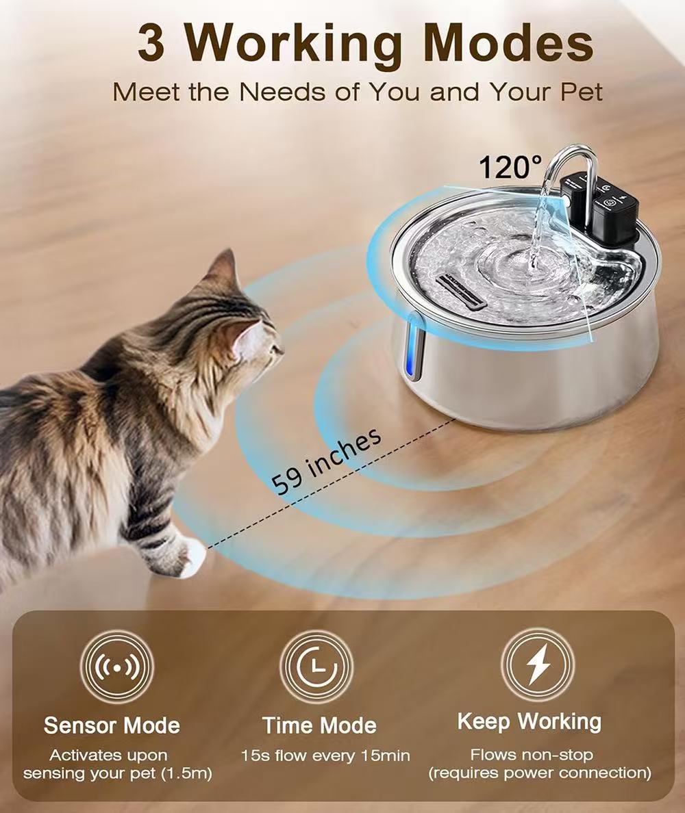 4L Wireless Stainless Steel Cat Water Fountain
