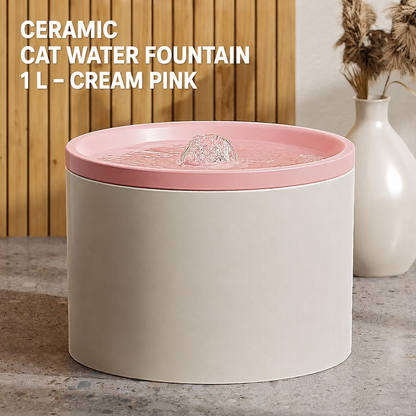 1L Ceramic Cat Water Fountain with Filter | Quiet USB Pump