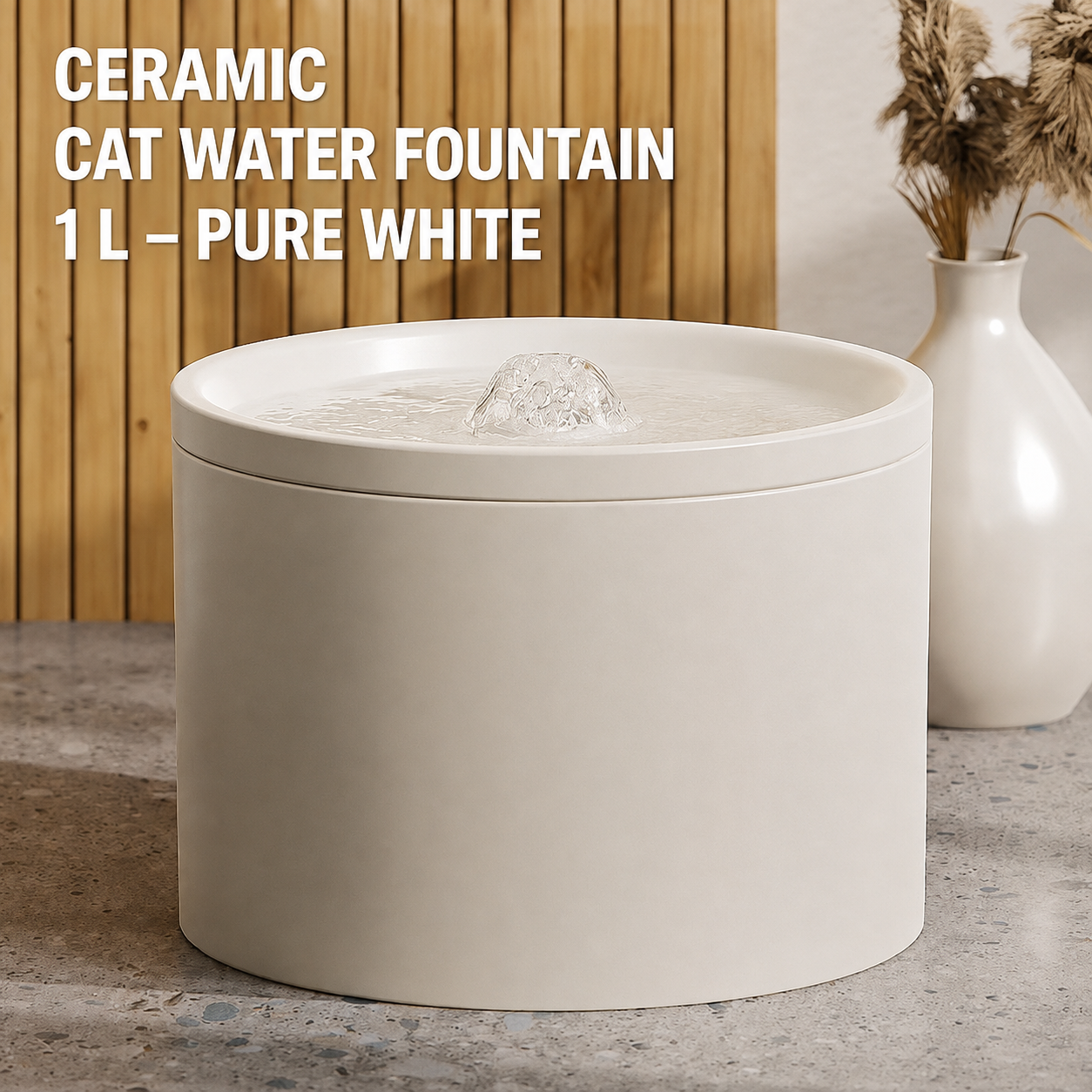 1L Ceramic Cat Water Fountain with Filter | Quiet USB Pump