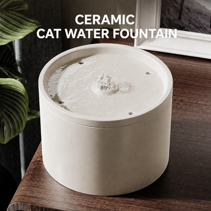 1L Ceramic Cat Water Fountain with Filter | Quiet USB Pump