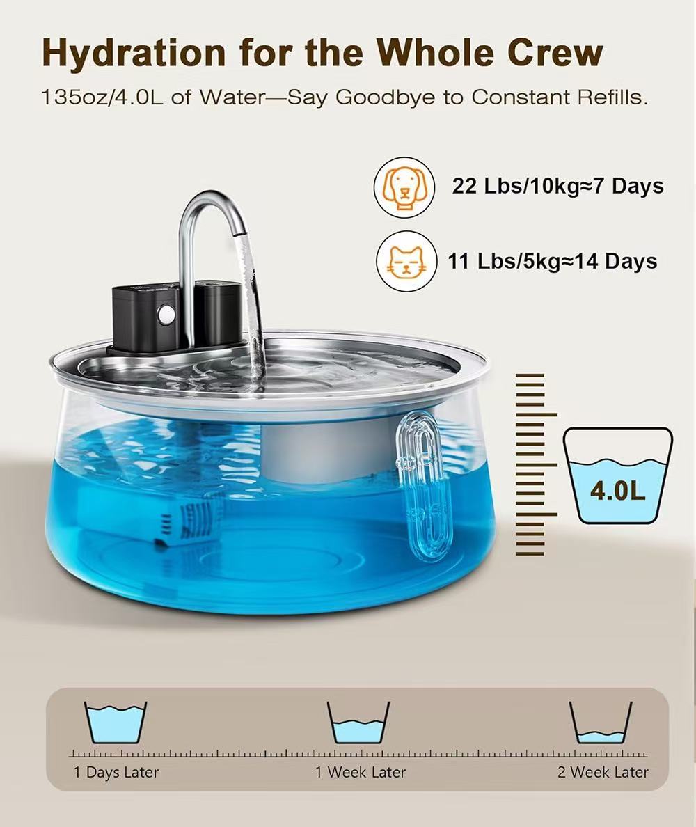 4L Wireless Stainless Steel Cat Water Fountain